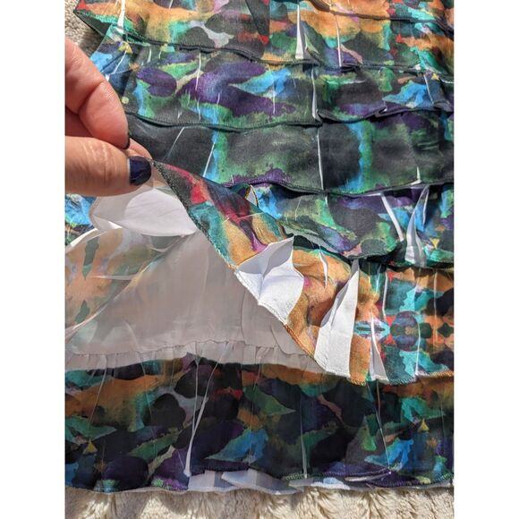 ADOLFO DONIMGUEZ Knit Watercolor Floral Ruffled/Pleated Mini Dress, Sz. XS/S - Picture 4 of 6